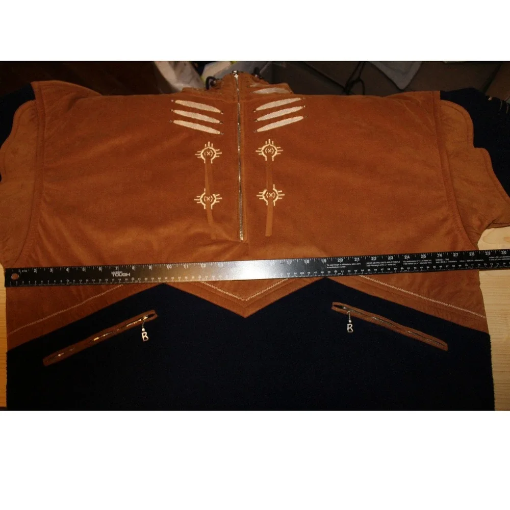 Bogner Jacket Mens XL Brown Navy Blue Fleece 1/4 Zip Western Southwestern VTG